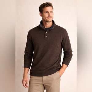 Sherpa Adventure Gear Wool Blend Button Mock Neck Pullover Sweater Brown Size L